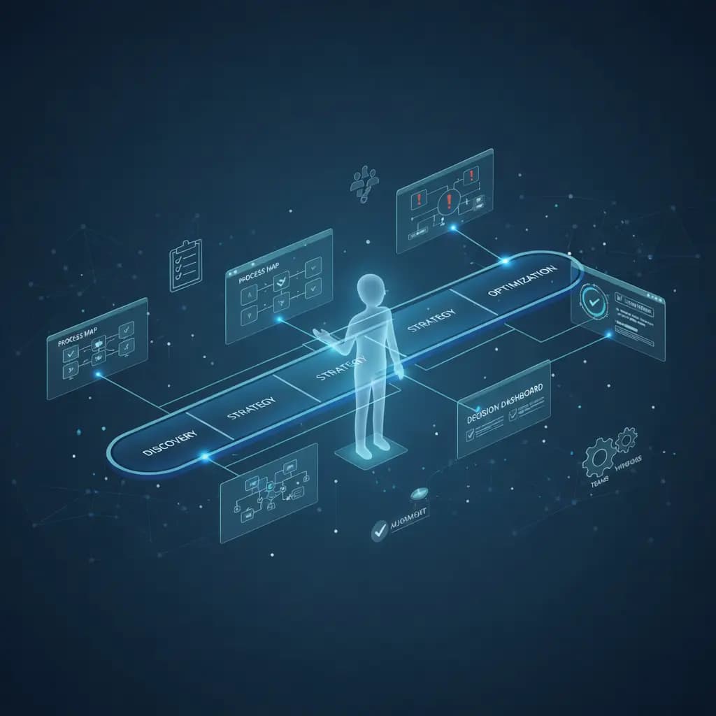 Roadmap illustration of technology planning and process improvement priorities for growing teams.